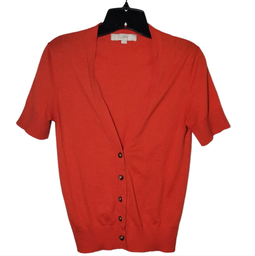 Loft by Ann Taylor Women's Short Sleeve Orange Cardigan